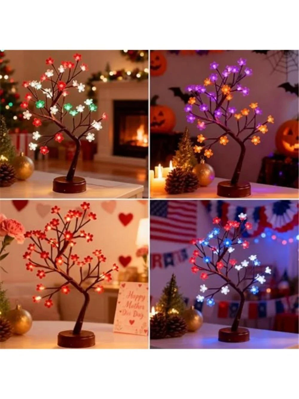LED Cherry Blossom Tree Light RGB Color Changing Remote Tabletop Decor Lamp